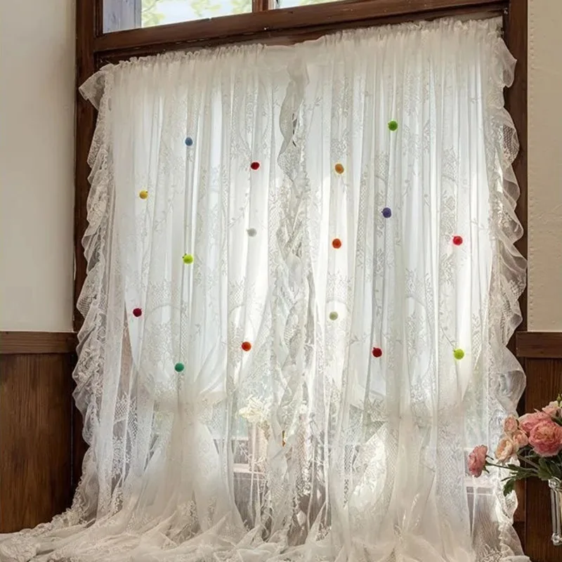French Lace Blackout Sheer Curtains Princess Tulle Window Drapes Privacy Light Filtering Bedroom Living Room Butterfly