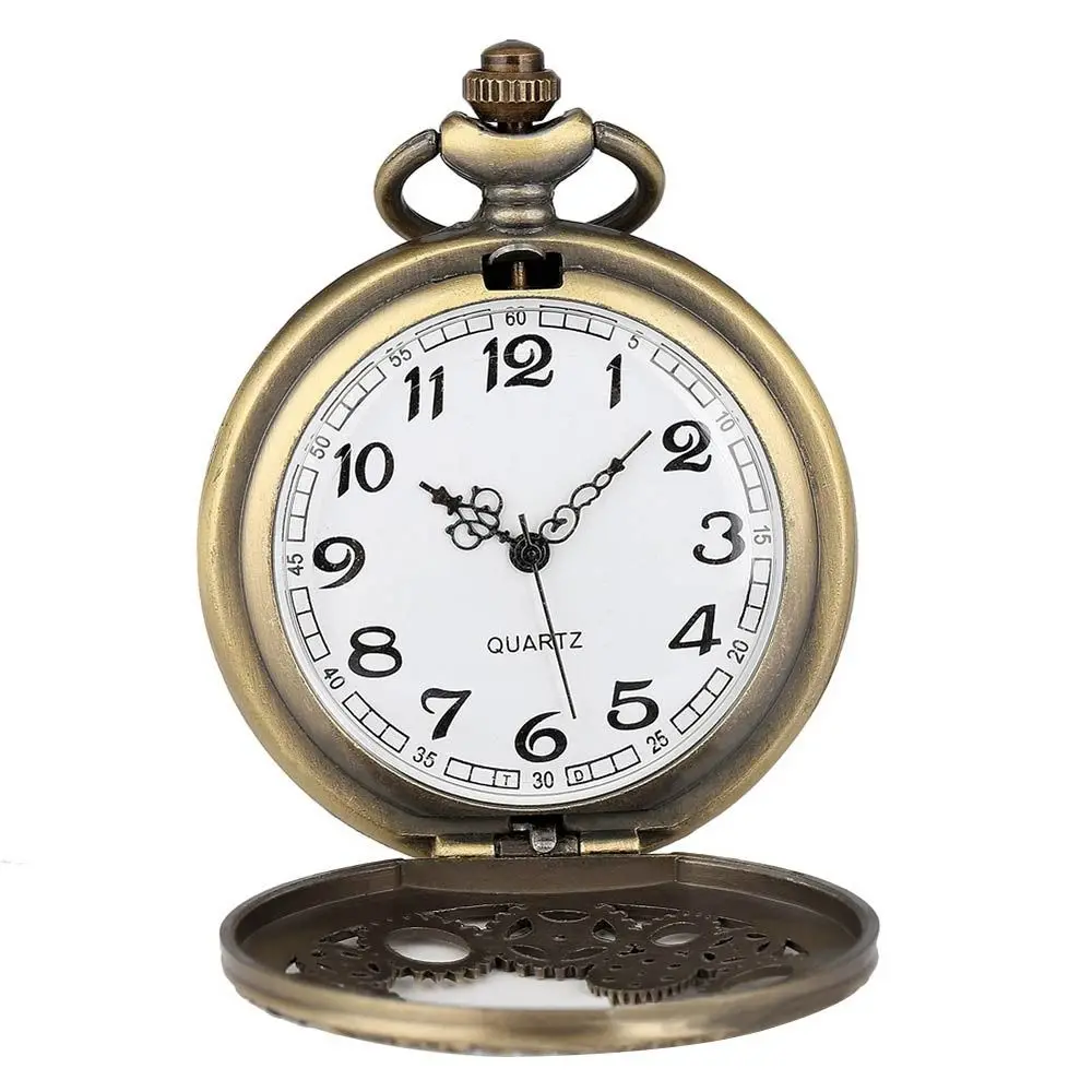 ใหม่ Bronze ควอตซ์นาฬิกา Steampunk Vintage นาฬิกาพ็อกเก็ตนาฬิกาโรมันพร้อมสร้อยคอ Retro นาฬิกาผู้หญิง