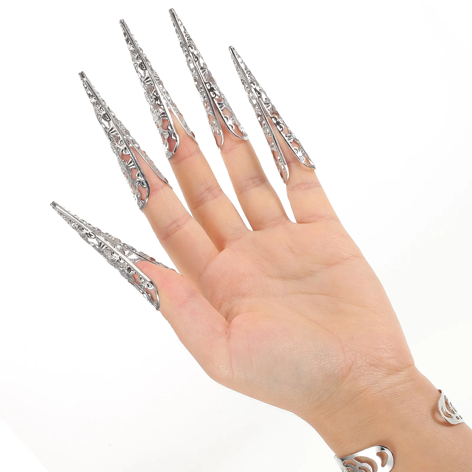 

2pcs Belly Bracelet Hand Jewelry Finger Nails Decorative Lightweight Costume Accessories Shiny Performance Props Metal Fingertip