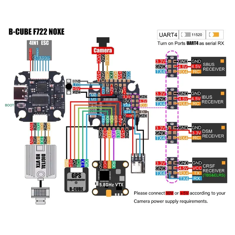 Top-B-CUBE F722 NOXE FC ICM-42688-P وحدة التحكم في الطيران - STM32، 3-6S، دعم USB من النوع C