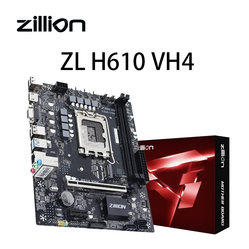 Zillion H610 VH4 Motherboard LGA1700 Support Dual Channel DDR4 3200MHz M.2 NVME SATA PCIe3.0 Intel CPU 12400F/13100F/13400F