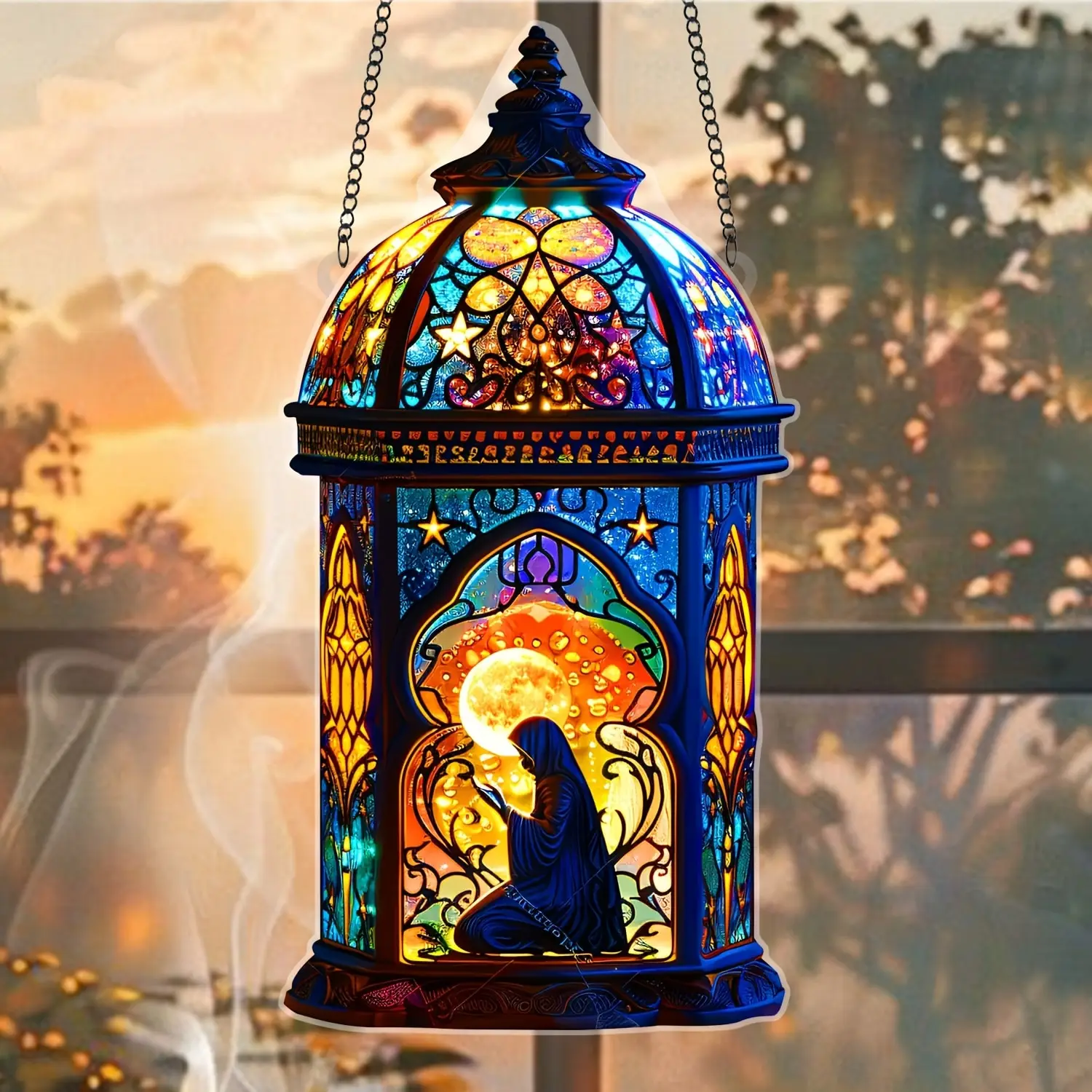 2D Stained Eid Lantern - Wall Hanging Decor, Religious Theme, Spiritual Wall Sculpture, Unique Ramadan Decoration