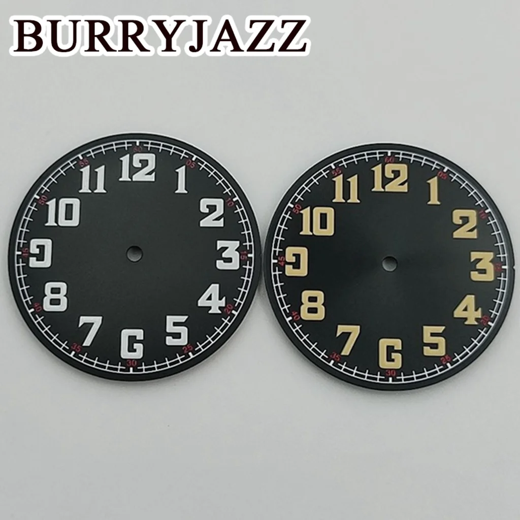 

BURRYJAZZ 33,8 мм без логотипа NH35 NH36 Циферблат для часов Черный Белый Черный Желтый Циферблат Зеленый Светящийся Подходит для 3-гона 3,8 часа Корпус Корона
