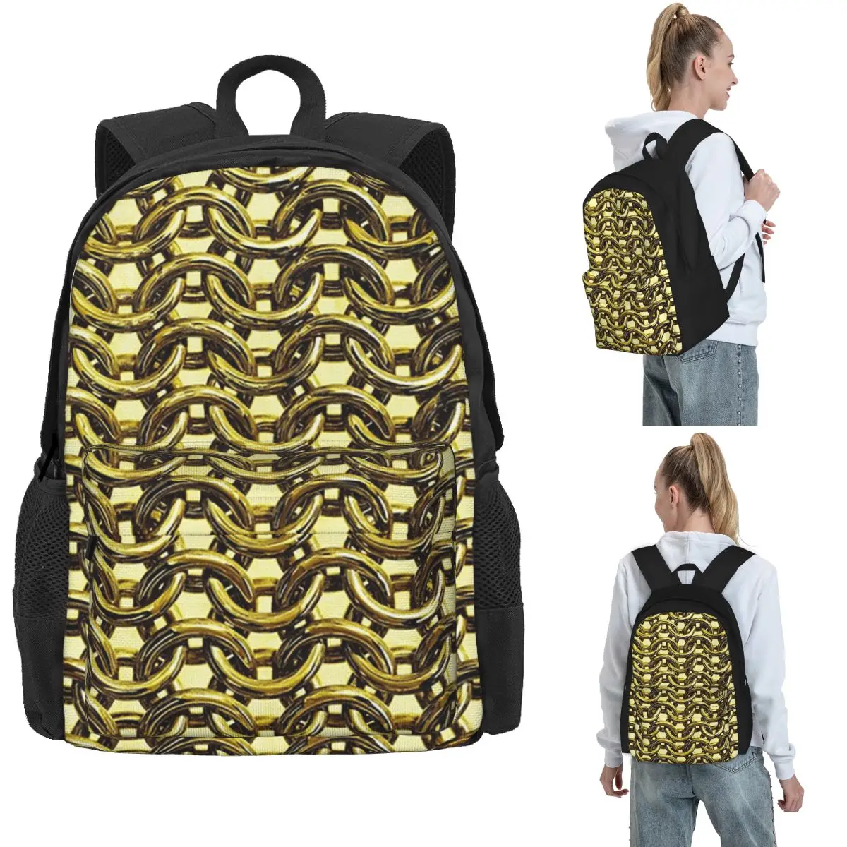 Gold Metal Chain Mail Metallic Medieval Armor Backpack Hot Sale Daypack Kids BookBag School Bag Shoulder Bags for Men Women