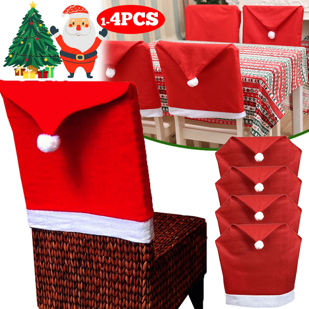 

1-15pcs Christmas Chair Covers Decor Santa Claus Red Hat Chair Cap Kitchen Dining Chair Slipcovers Sets For Christmas Holiday
