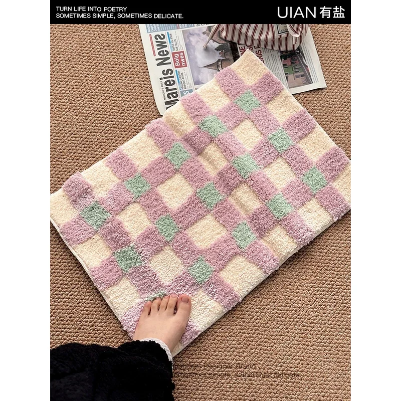 VIKAMA Dopamine Stripe Bath Mat Non Slip Machine Washable Absorbent Soft Bathroom Bedroom Kitchen Home Decor Rug