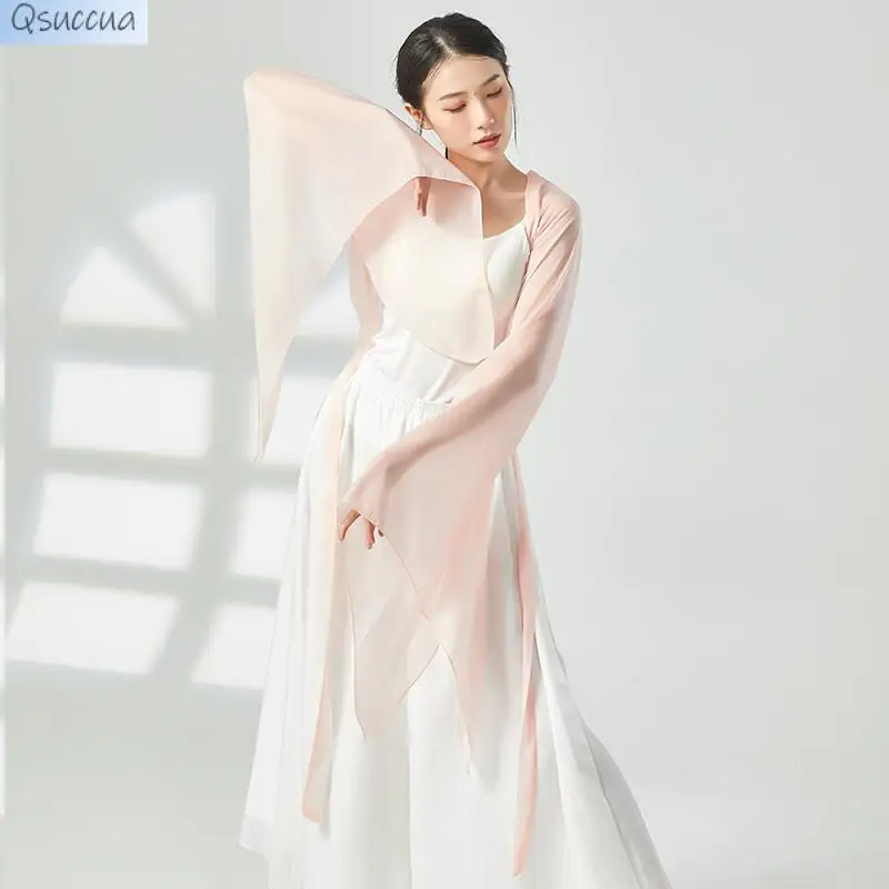 

The New Style of Classical Dance Body Rhyme Gauze Women's Elegant Straps Big Trumpet Sleeves Practice Dance Costumes