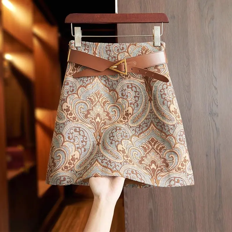 

Новая женская юбка А-силуэта в китайском ретро-стиле с завышенной талией, цвет кофе, универсальная, летняя, модная, средней длины, 2026 год