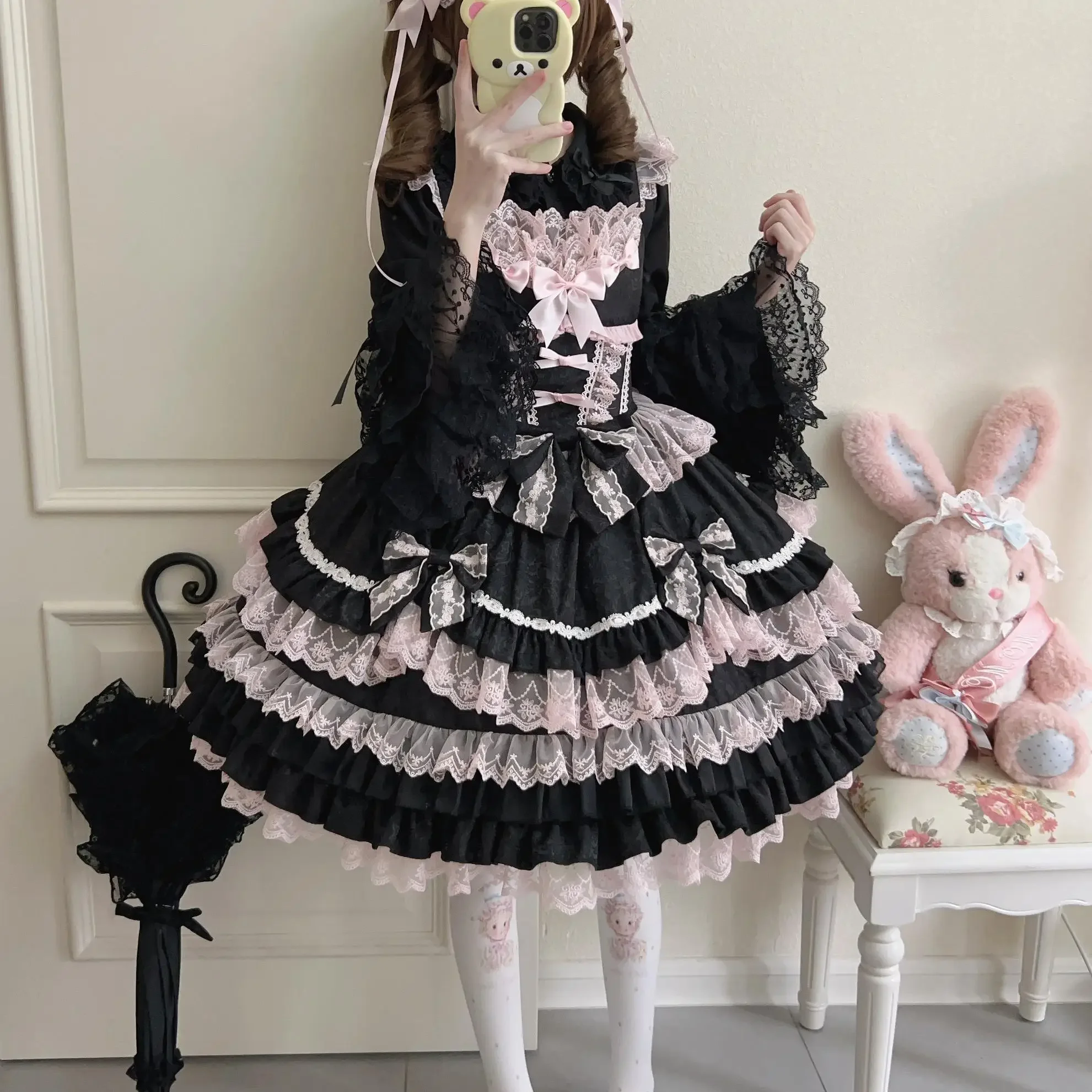 NONSAR Victorian Sweet Lolita JSK ผู้หญิง Kawaii ลูกไม้ Ruffles ดอกไม้งานแต่งงานชุดโบว์ญี่ปุ่น Elegant PARTY ชุดเจ้าหญิง