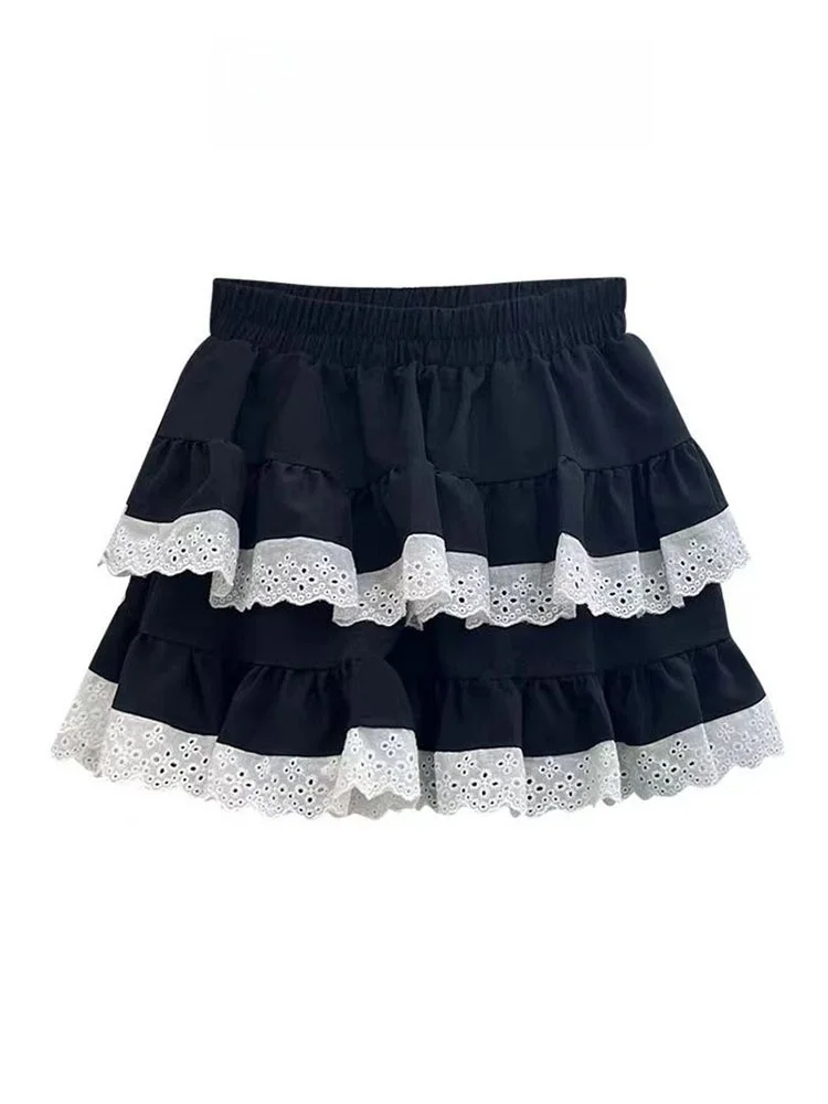 Bla encaje empalme pastel dobladillo ort falda mujer verano Y2K picante cintura alta adelgazamiento Anti-luz f falda viaje Sle