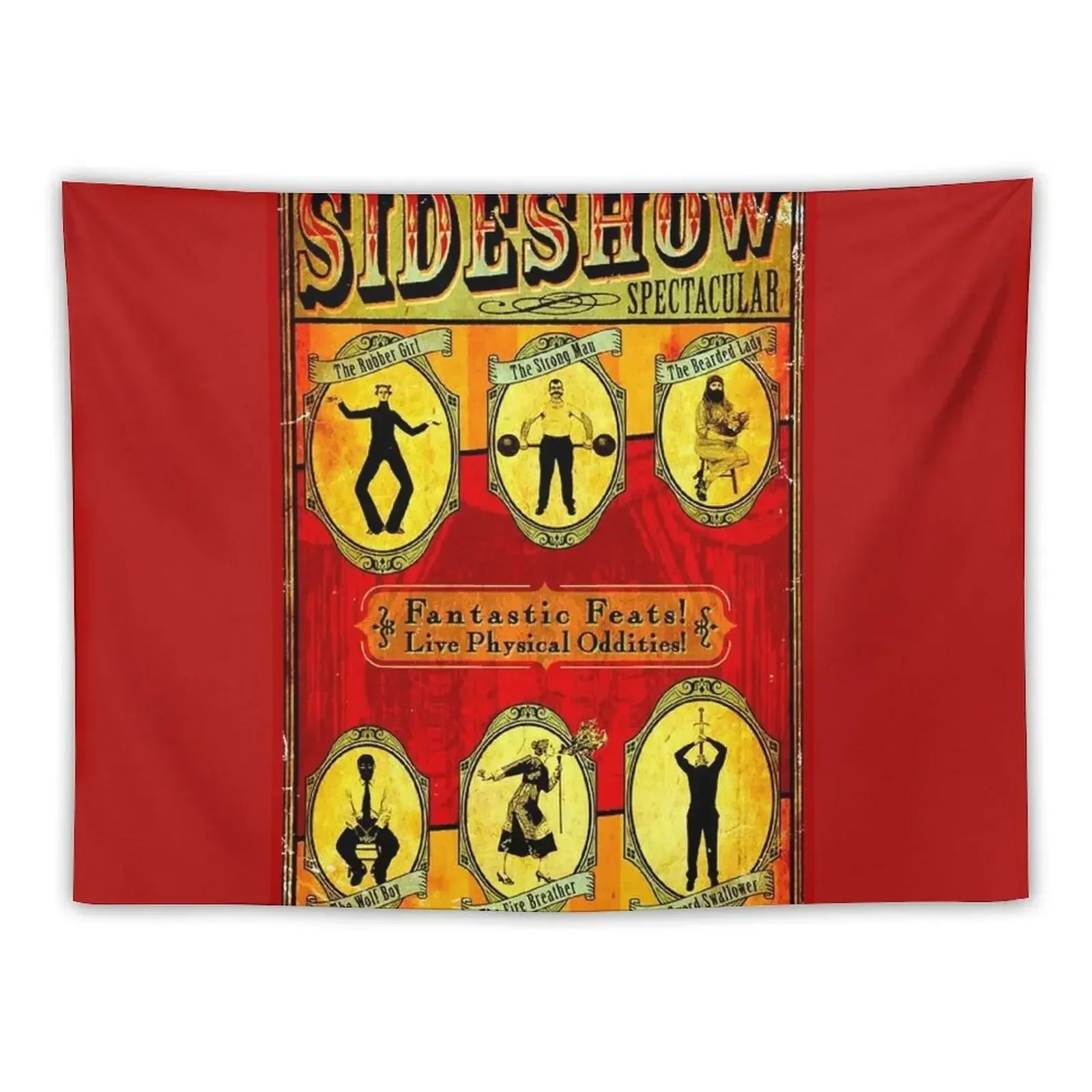 SIDESHOW SPECTACULAR; Vintage Circus Advertising Print Tapestry Home Decor Aesthetic Carpet Wall Tapestry