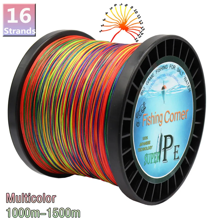 

16 Strands Multicolor Multifilament Fishing Line 300M 500M 1000M 1500M PE Braided Fishing Rope Braid Wire 60LB-310LB