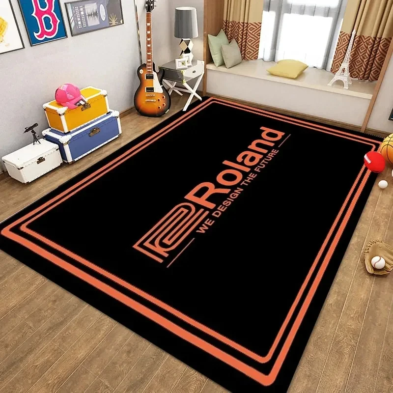 VIKAMA Retro Black Orange Roland Print Area Rug Non-slip Soft Carpet for Music Fans Bedroom Living Room Decor