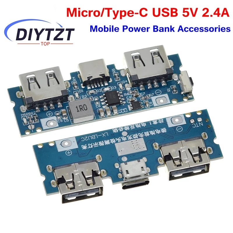 DIYTZT 1/5PCS Micro/Type-C USB 5V 2.4A Dual USB 18650 Boost Battery Charger Board Mobile Power Bank Accessories For Phone DIY