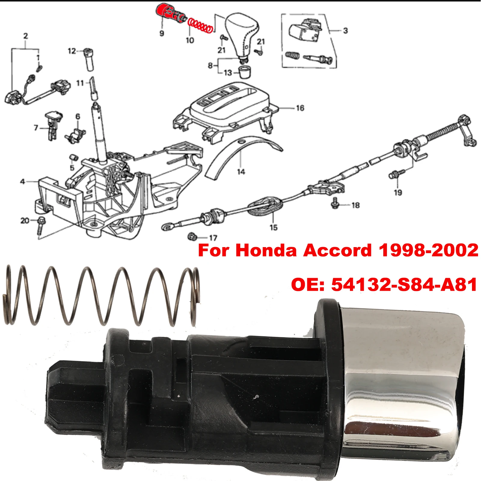 سيارة والعتاد التحول الربيع مستوى المقبض زر طقم تصليح 54132-S84-A81 لهوندا أكورد 1998 1999 2000 2001 2002 LHD استبدال جزء