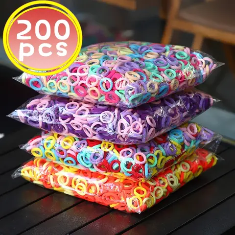 100/200 pièces femmes filles coloré Nylon élastique bandes de cheveux queue de cheval tenir petite cravate bandes de caoutchouc Scrunchie cheveux accessoires