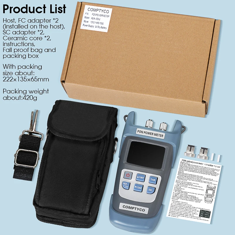 COMPTYCO Ручной волоконно-оптический измеритель мощности PON FTTX/ONT/OLT 1310 нм 1490 нм 1550 нм со светодиодной подсветкой AUA-330A/U (опционально)