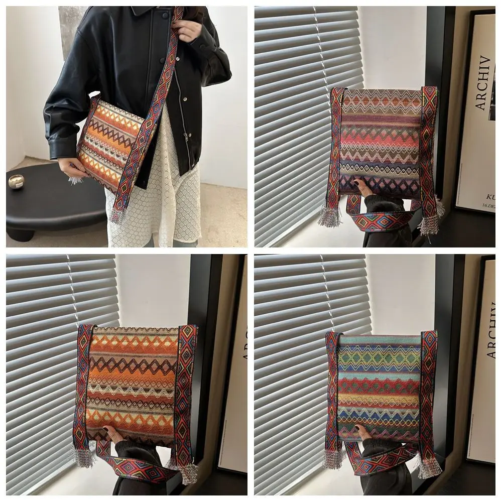 

Tassel Ethnic Style Crossbody Bags Woven Bag Large Capacity Fringe Shoulder Bag Messenger Bag Handbag Bohemian Shoulder Bag