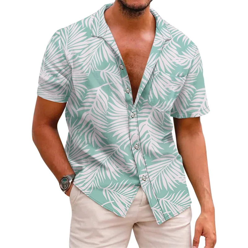 Men\'s shirt 3D printed shirt Hawaii leisure vacation short sleeved V-neck clothing fashion designer casual and comfortable