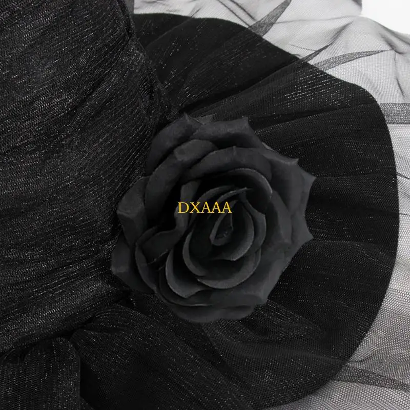 DXAA Rose Flower Witch Caps for Adult Wizard Hat Halloween Party Headwear Cloche Hat Holiday Headwear Role Playing Stage Hat