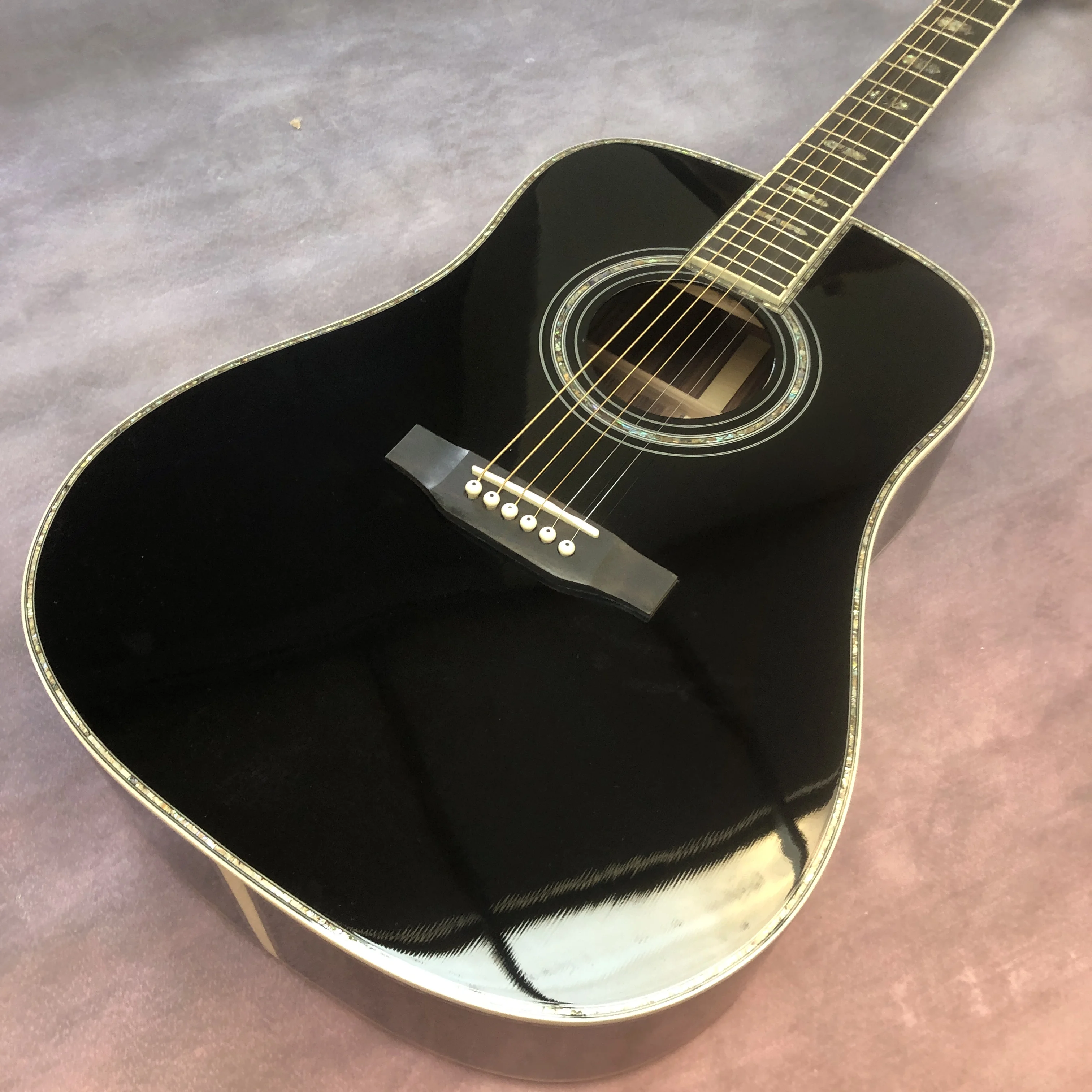 41-inch D45 mold BK painted real abalone inlaid with black finger acoustic guitar