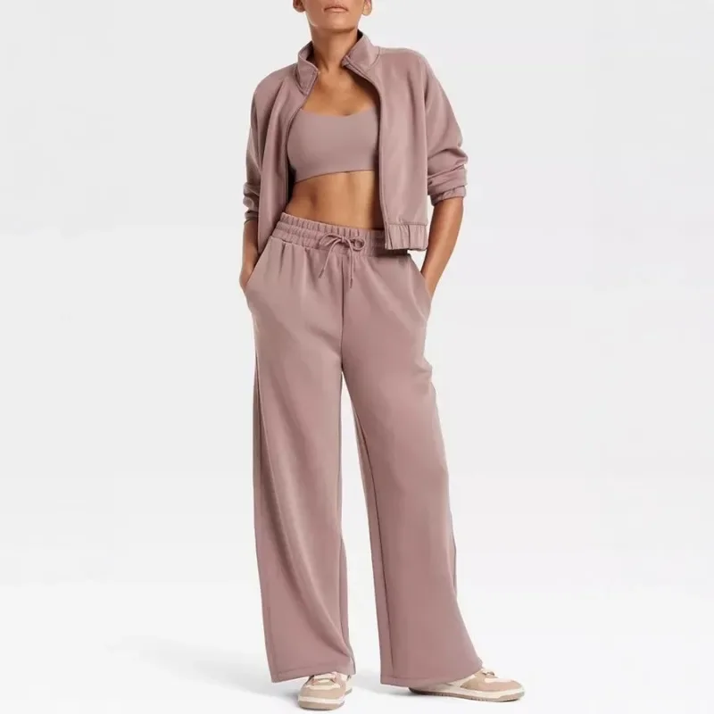 

Sport Short Coat Loose Pants Suit Elegant Tracksuit Loungewear Homewear 2024 Women Two Piece Set Autumn Winter Tracksuit