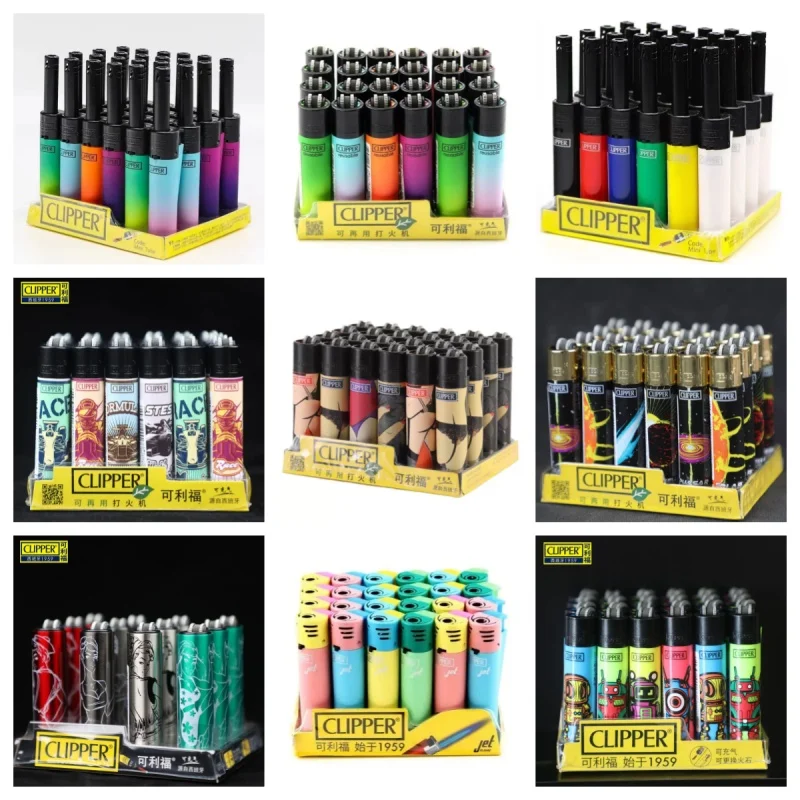 CLIPPER Grinding Wheel Original Butane Lighter Interesting Personality Pattern Refillable Gas Lighters Use Collection 24 Pieces