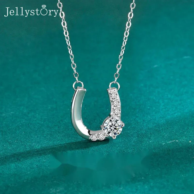 

JellyStory New Luxury Brand 0.5Ct Shadow Flow Pendant Necklace S925 Silver Moissanite charms Minimalist Design Clavicle Chain