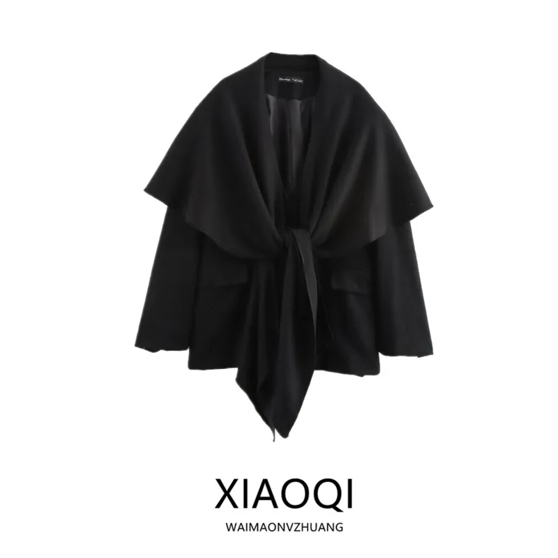 

Fall Winter New Arrival Women's Wide Fit Wool Blend Suit Jaet Faionable Scarf ible Commute Sle Regular Length