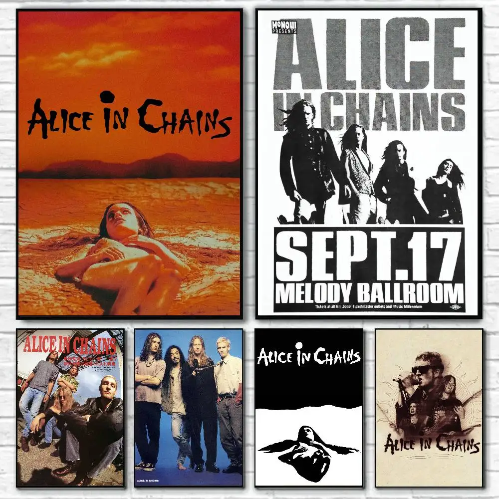 A-Alice In Chains Punk Rock Band Poster Self-adhesive Art Waterproof Paper Sticker Coffee House Bar Room Wall Decor