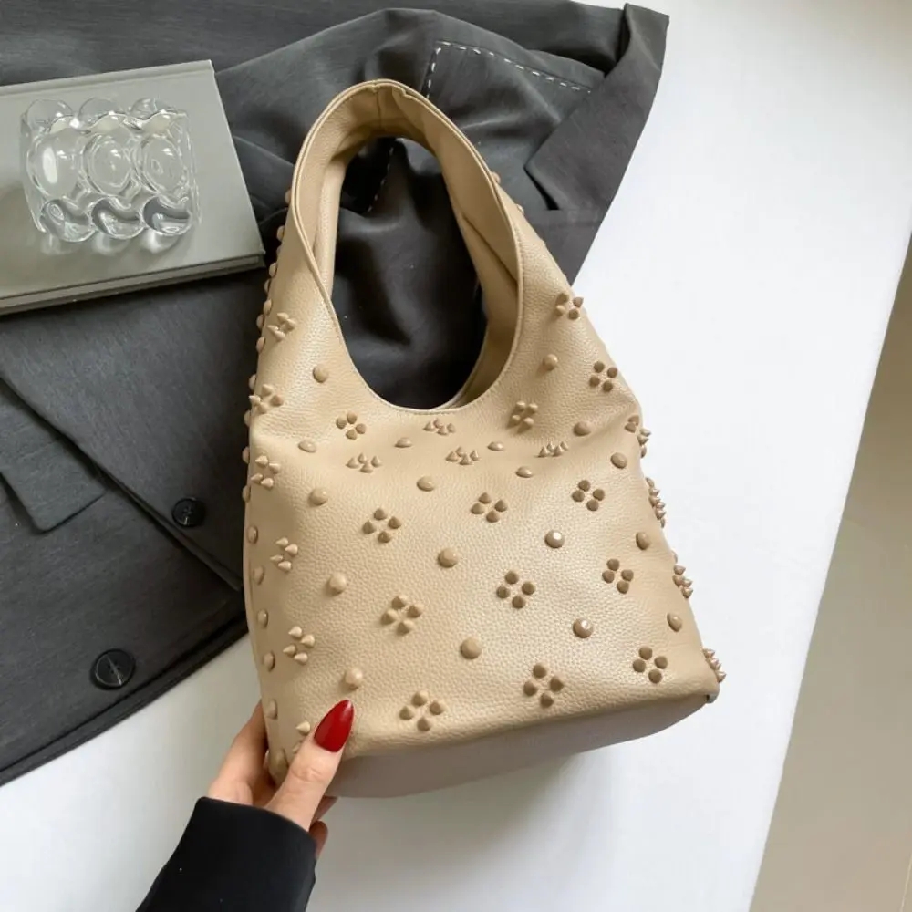 Portable Metal Stud Rivet Shoulder Bag Spicy Girl Punk Style Underarm Bag Sweet Cool Handbag Bucket Bag Daily