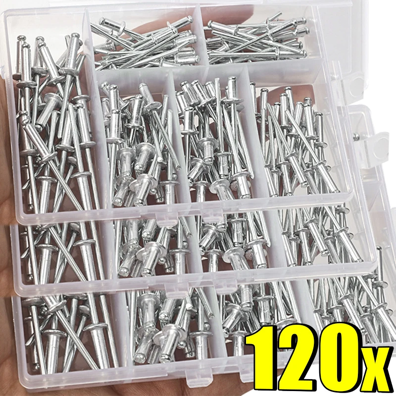 

120pcs M3.2 M4 Aluminum Alloy Blind Rivets Fasteners Dome Head Blind Pop Rivet Assorted Set Nail Pull Furniture Assortment Kits