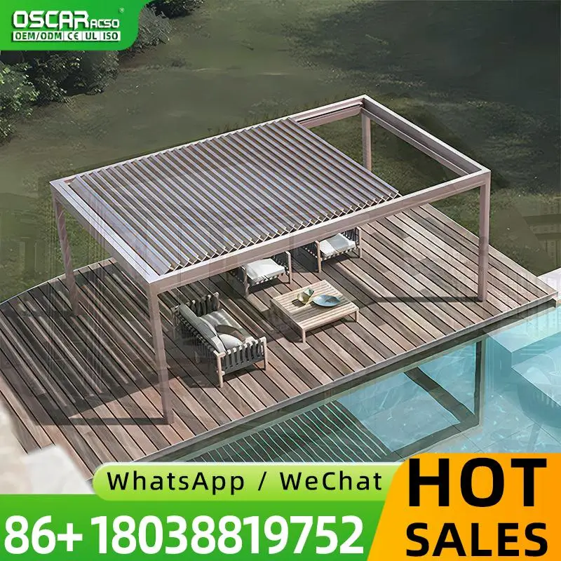 

Outdoor Smart Retractable Acrylic Roof Pergola Sustainable Aluminum Led Remote Control For Garden Patio Backyard pergola