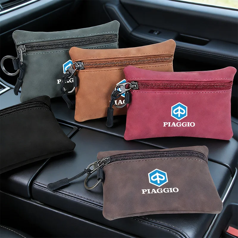 Portachiavi in pelle scamosciata con logo moto, custodia per chiavi, portafoglio, porta carte per PIAGGIO Vespa Beverly Fly Liberty MP3 X7 X8 X10 PK PX ET2 ET4