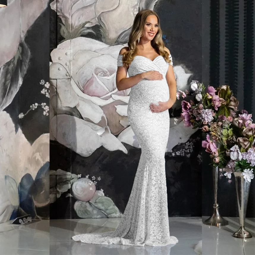 Lace Maternity Photography Dress Sexy Party Pregnancy Shooting Dress For Female Photo Gowns Long Pregnant Woman Evening Clothes