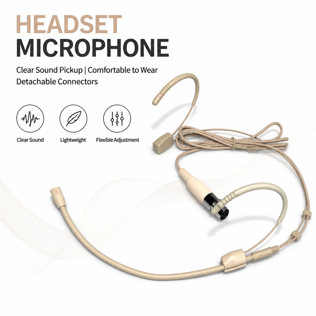 Skin Color Ear-Hanging Headworn Microphone with Mini XLR Plug, Compatible with Shure, Sennheiser, AKG Wireless Transmitters