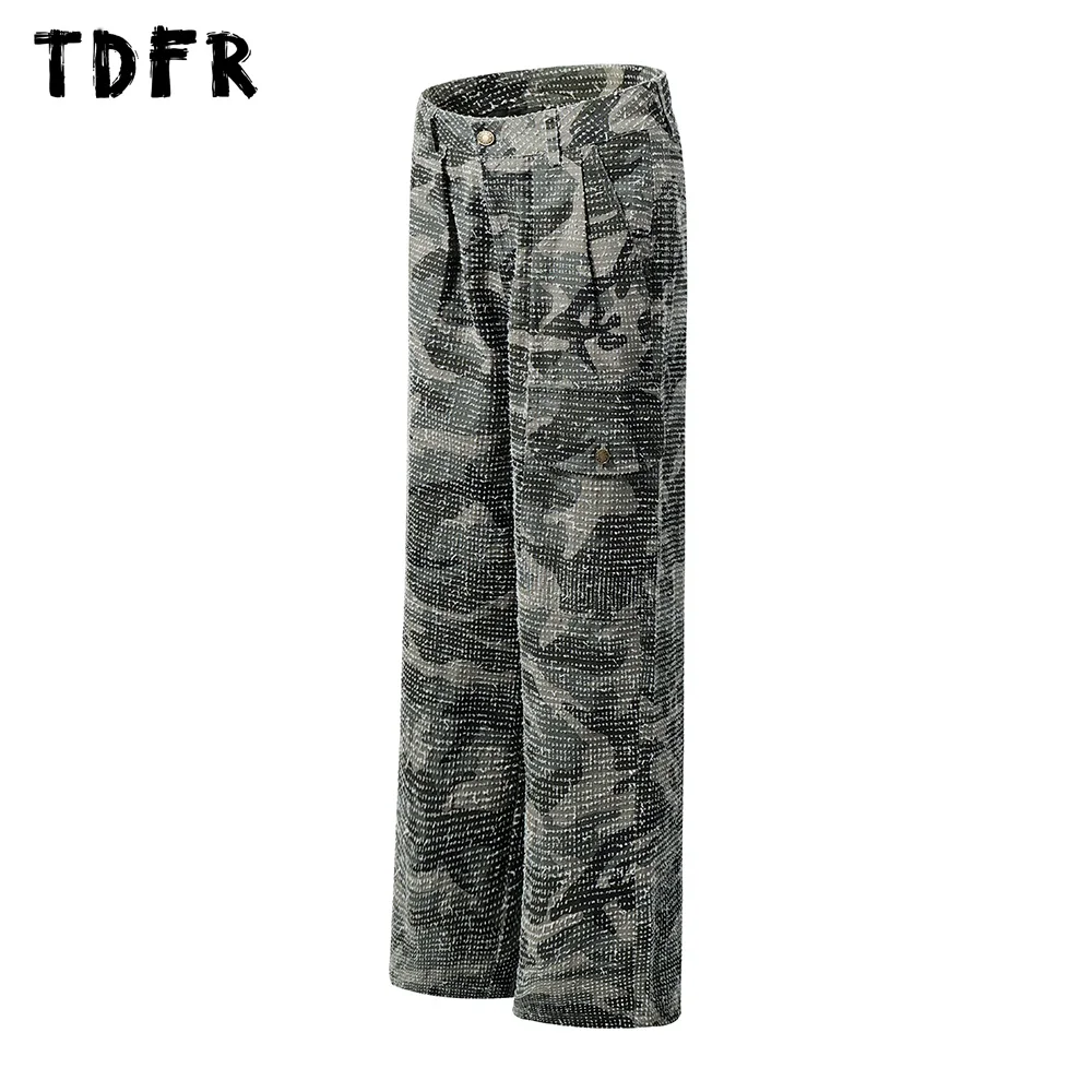 Pantalones cargo de camuflaje para hombre, estilo Safari rasgados, sueltos, rectos, de pierna ancha, para hombre