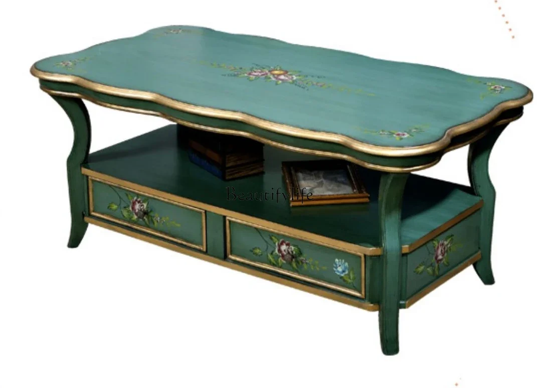 

American large coffee table creative hand-painted tea table pastoral style coffee table