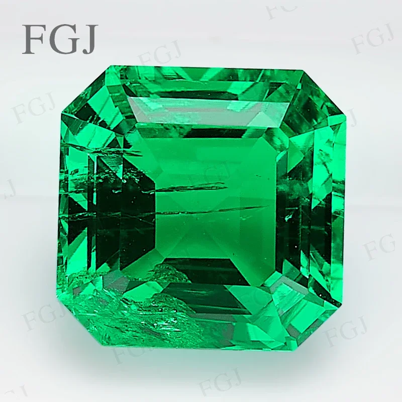 Lab Grown Colombian Emerald Hydrothermal Asscher Cut Synthetic Gemstone Inclusions Inside Jewelry Material With AGL Certificate