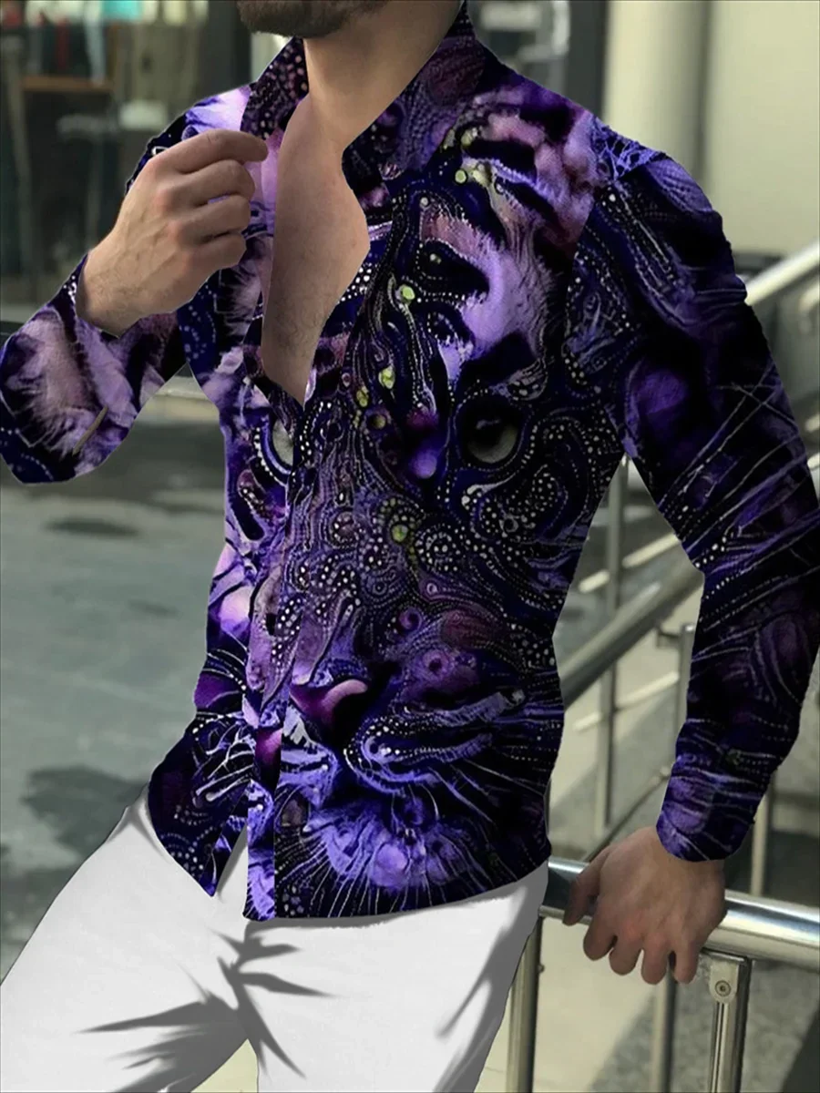 Fashionable men's shirt 3D printed button up collar long sleeved oversized men's casual shirt XS-6XL high-quality 2024