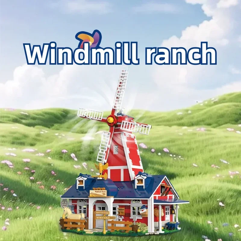 

Windmill Farm Building Blocks 1810PCS Garage Stable Hut Model with USB Light Creative Play Toy Holiday Gift for Kids Boys Girls