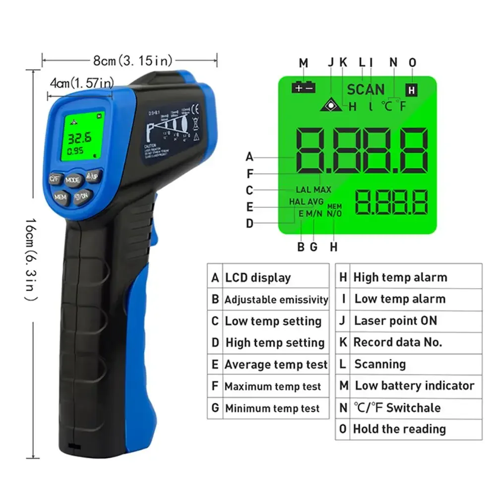 HOLDPEAK Digital IR Thermometer -30~550 Celsius Non-Contact Laser Infrared Tester Temperature Gun Pyrometer with LCD Backlight