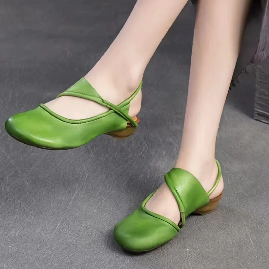GKTINOO Round Toe Flat Sandals 2025 Summer New Retro Genuine Leather Comfortable Soft Sole Slip On Women's Shoes