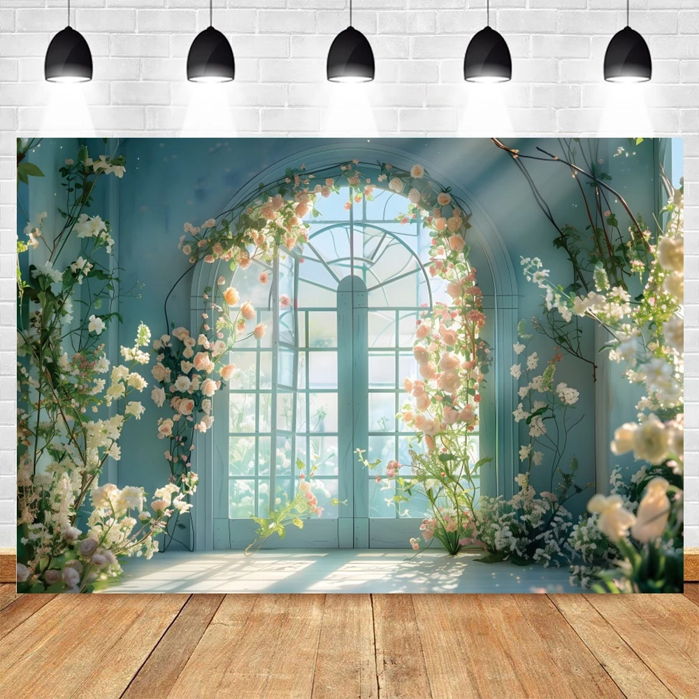 Floral Window Photography Background Indoor Flower Adult Birthday Party Wedding Maternity Portrait Decor Backdrop Photo Studio