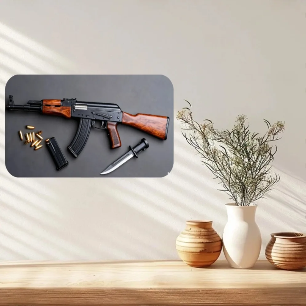 Vintage AK47 Gewehr Metall Wandkunst Dekor für Man Cave Bar Garage Militär Blechschild