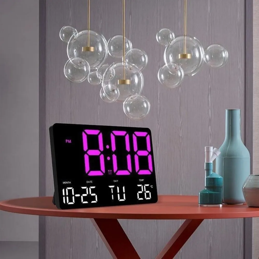 

Большой экран, светодиодные цифровые настенные часы, отображение температуры, цифровой будильник с дистанционным управлением, формат 12/24 часа