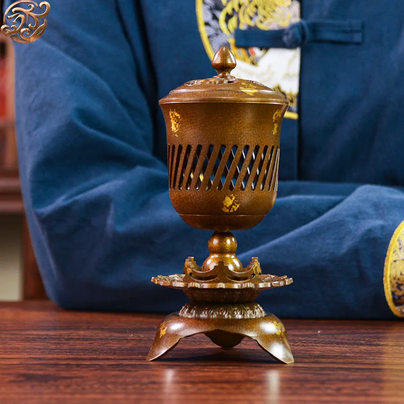 Gold-sprinkled palace lantern incense burner, indoor office Zen tea room incense burner, copper gift ornament
