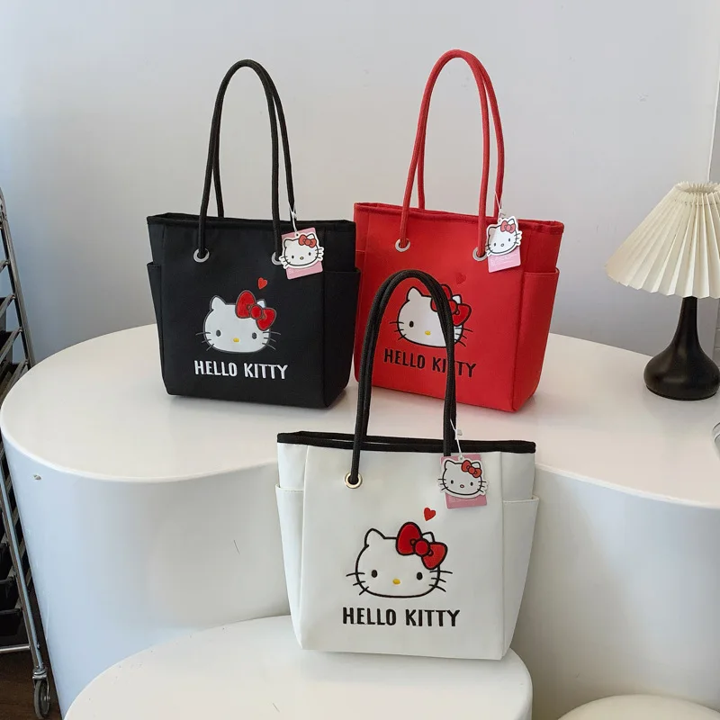 

Sanrio Fashion Color Contrasting Large Capacity Tote Bag for Women, High Quality Casual Versatile Cartoon Hello Kitty Handbag