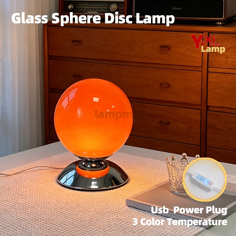 Murano Large Glass Sphere Disc Table Lamp, Contemporary Modern Dimmable Lamp, Decor Light for Bedrooms, Side Table & Living Room