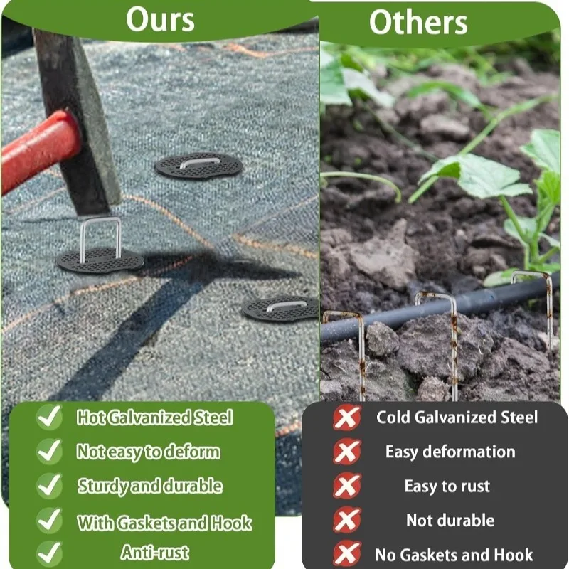 U-förmige Gartenheringe mit Polstern, robuste Zaunpfähle, verzinkte Landschaftsspieße, Bodenanker für Rasenbarriere und Unkrautvlies – Detail 6
